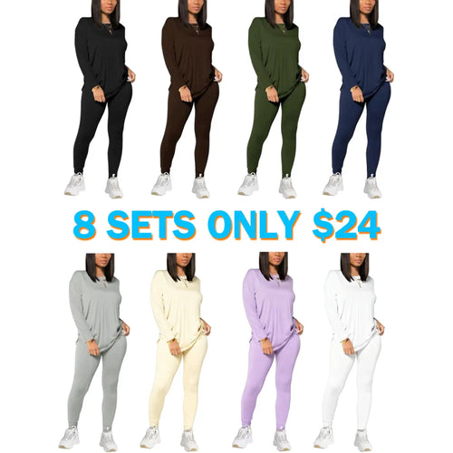 Women's Solid Drop Shoulder Tee & Elastic Waist Skinny Pants Two-piece Set