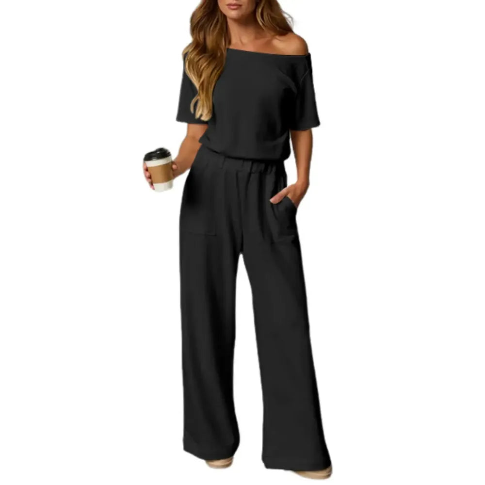 Women's Heather Off-Shoulder Wide Leg Jumpsuit