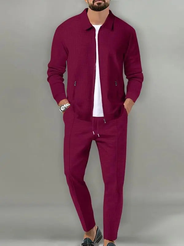 Men's Plain Zip Up Jacket & Drawstring Waist Pants Tracksuit Set