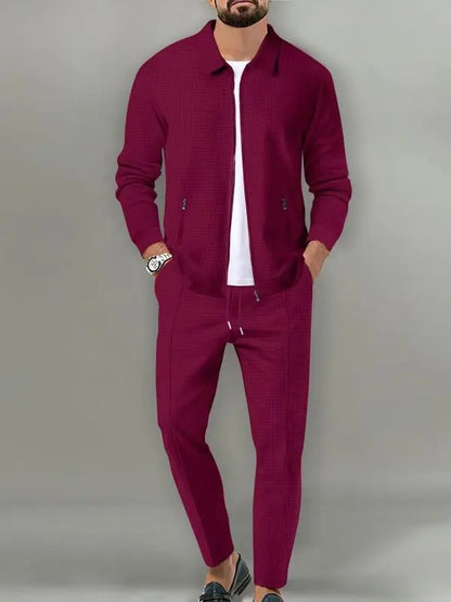 Men's Plain Zip Up Jacket & Drawstring Waist Pants Tracksuit Set