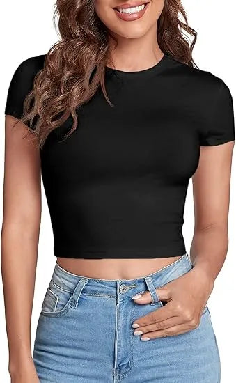Women's Basic Casual Summer Crop Tee Tops