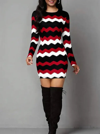 Women's Vintage Geometric Print Casual Long Sleeve Dress