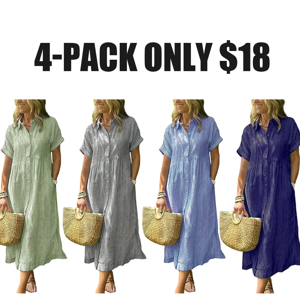 Women's loose-fitting midi striped shirt dress