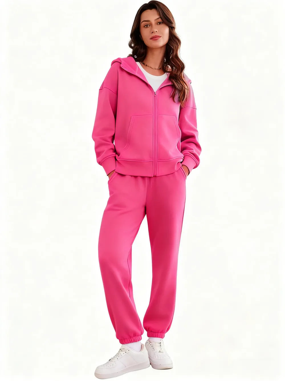 2 Piece Sets for Women Fleece Sweatsuits Zip Up Hoodie Sweatshirts Drawstring Jogger Sweatpants