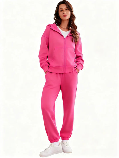 2 Piece Sets for Women Fleece Sweatsuits Zip Up Hoodie Sweatshirts Drawstring Jogger Sweatpants