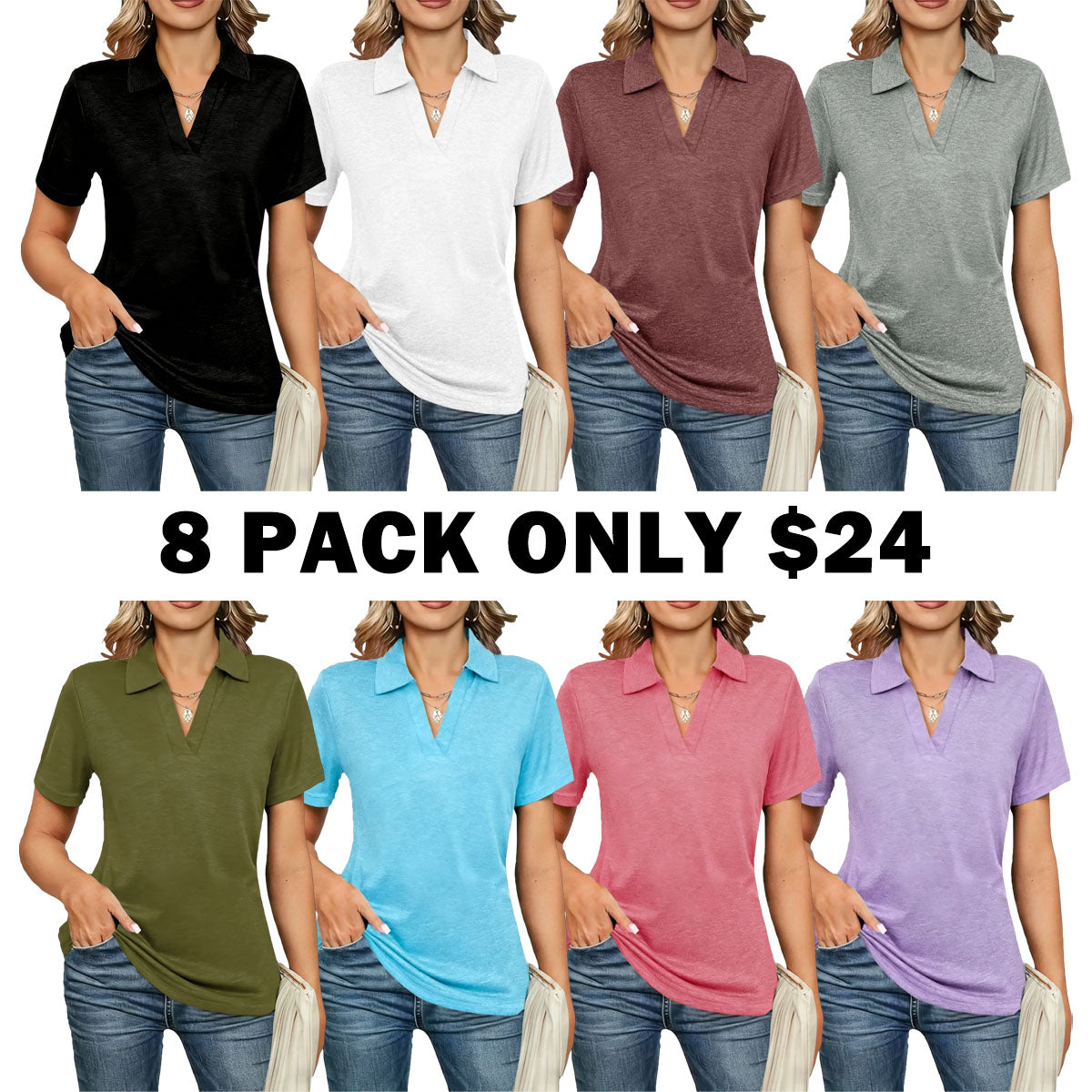 Women's Solid Color Basic Polo Shirt
