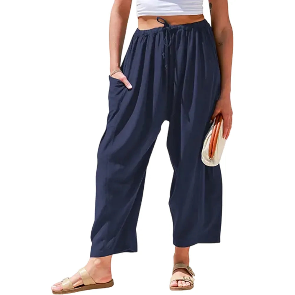 Women's Linen Blend Wide Leg Pants with Pockets