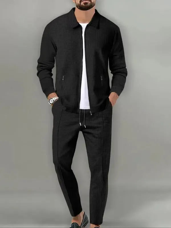 Men’s Zip-Up Tracksuit Set – Sporty 2-Piece Jacket & Pants with Drawstring Waist