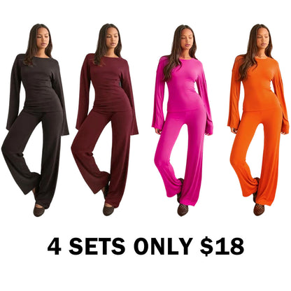 Long Sleeve Top & Straight Leg Pants Set
