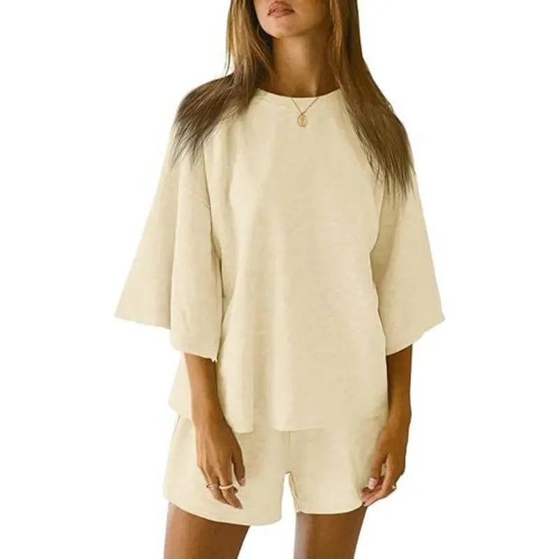 Womens 2 Piece Outfits 3/4 Sleeve Tops and Elastic Waist Shorts Lounge