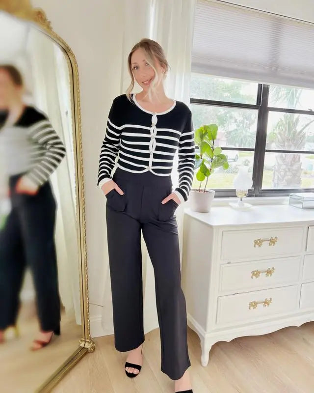 Women's 8-Piece Set Wide-Leg Pants with Pockets