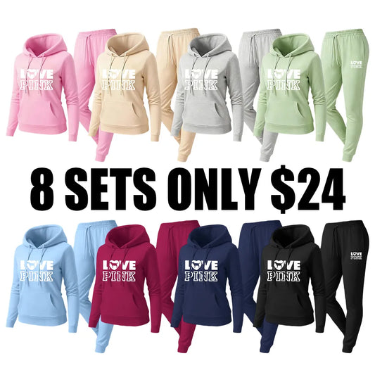 Two-piece set consisting of a letter-print sweatshirt and sweatpants.