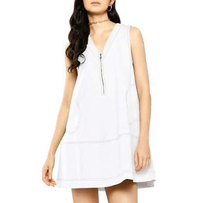Women's Half-Zip Cotton A-Line Mini Dress