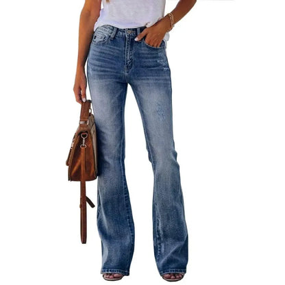 Women‘s High Waisted Flare Stretch Boyfriend Casual Denim Pants
