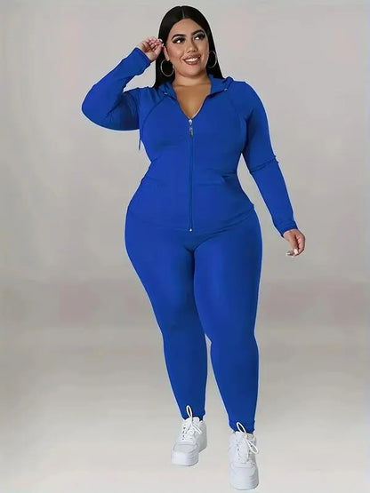 Women's Solid Color Hoodie Long Sleeve Top and Pants Sports Set