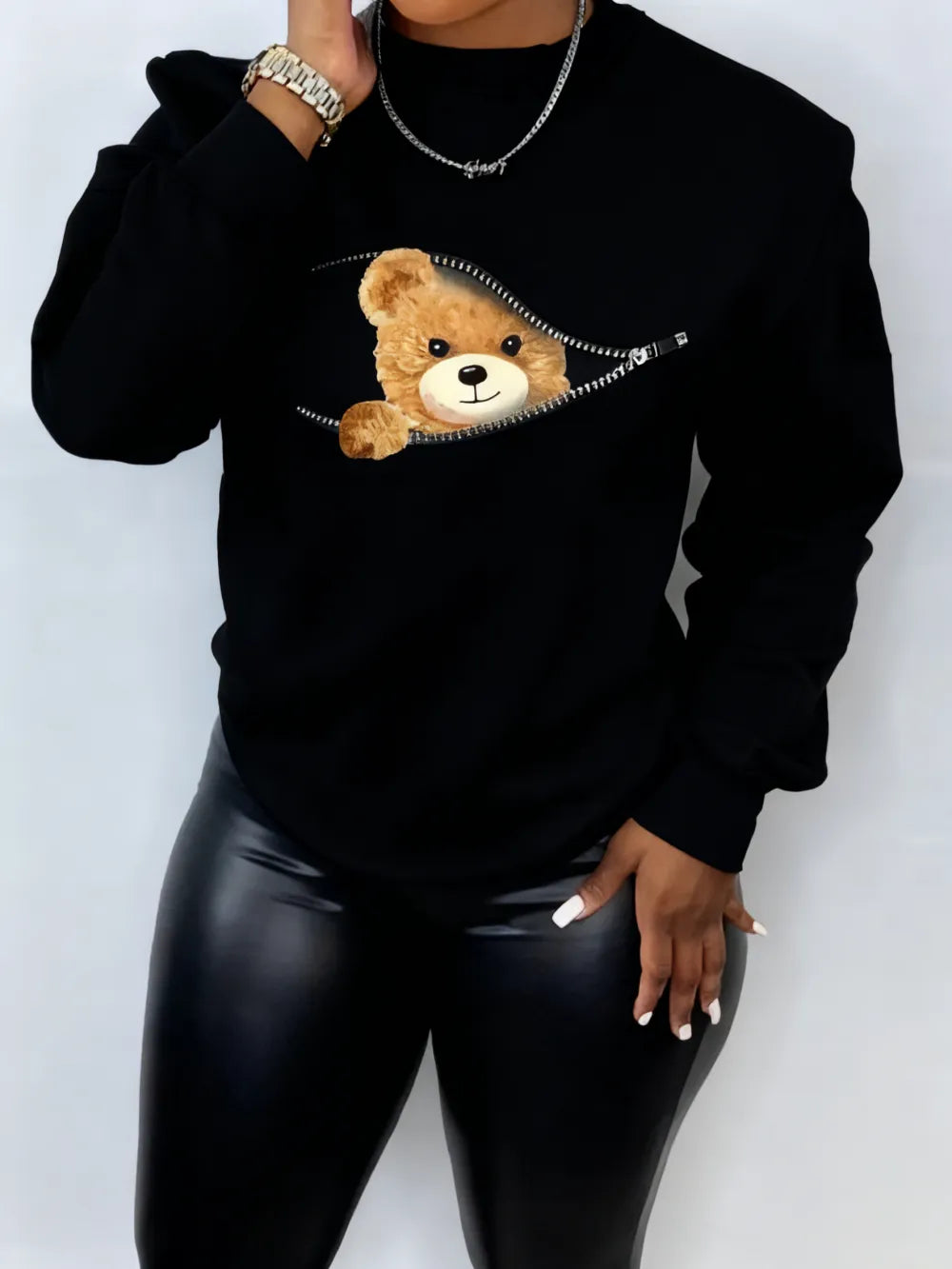 Women's Cartoon Bear Print Pullover