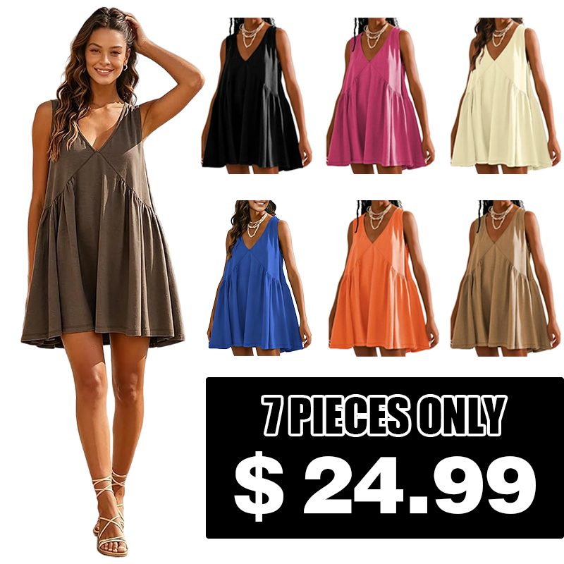 Special Sale❤️ Women's V-Neck Tank Sundress Summer Sleeveless A-Line Mini Dress Casual Loose Dresses with Pockets