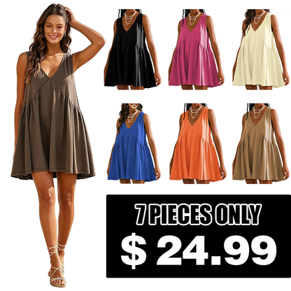 Special Sale❤️ Women's V-Neck Tank Sundress Summer Sleeveless A-Line Mini Dress Casual Loose Dresses with Pockets