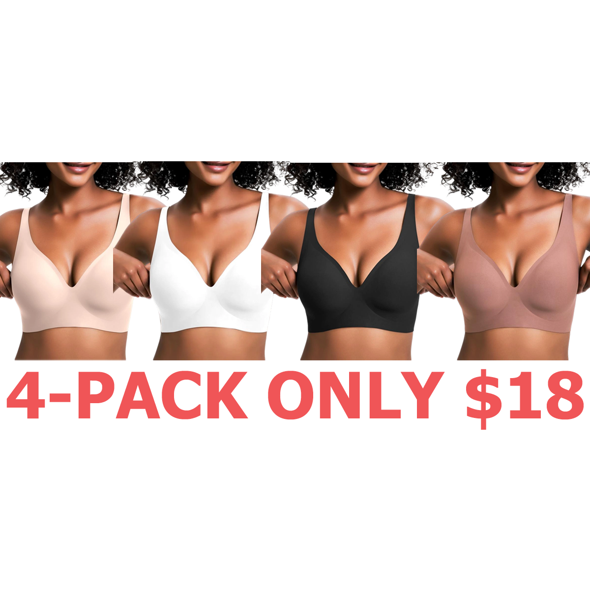 Womens Comfortable Wireless Bras Push Up Bralettes Seamless Tshirts Bras Deep V Everyday Bras