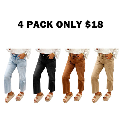 Women's Frayed Cropped Straight Jeans with Pockets