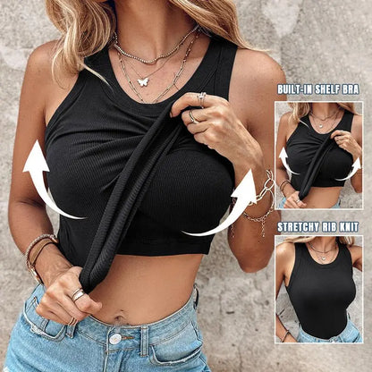 Women'S Ribbed Tank Top With Built-In Bra