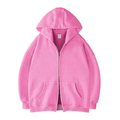 Oversized Acid Wash Hoodies Sweatshirt with Double Zip Up