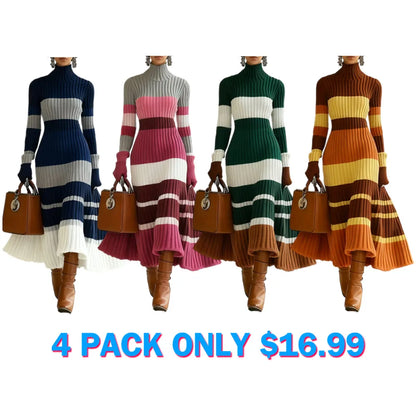 Women's Knit Dress, High Neck Long Sleeve Mermaid Tail Design