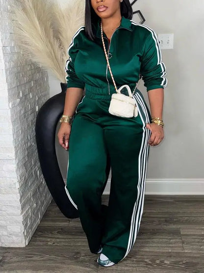 Women's Casual Long Sleeve Zip Up Jacket & Pants Set for Spring & Fall