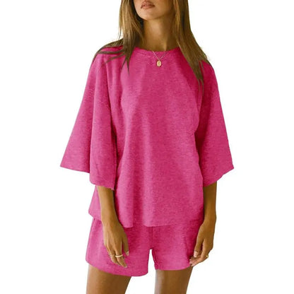 Womens 2 Piece Outfits 3/4 Sleeve Tops and Elastic Waist Shorts Lounge