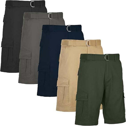 Men’s 5 Pack Belted Cargo Shorts