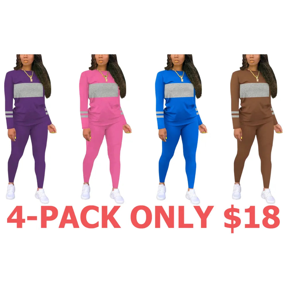 Women's Colorblock Round Neck & Plain Skinny Pants