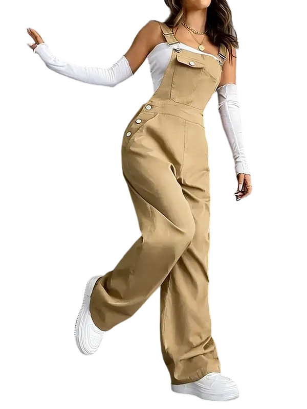 Women's Plain Pocket Overalls, Casual Comfy Overalls for Daily Wear, Ladies Clothes for All Seasons, Womenswear