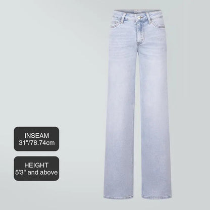 Mid-low Rise Baggy Jeans Stretchy Wide Leg for Women Distressed Pants Womenswear Bottom Lady Basic Minimalist Comfortable Denim Tummy Control Curve Hugging Plus Size Regular Size BBL