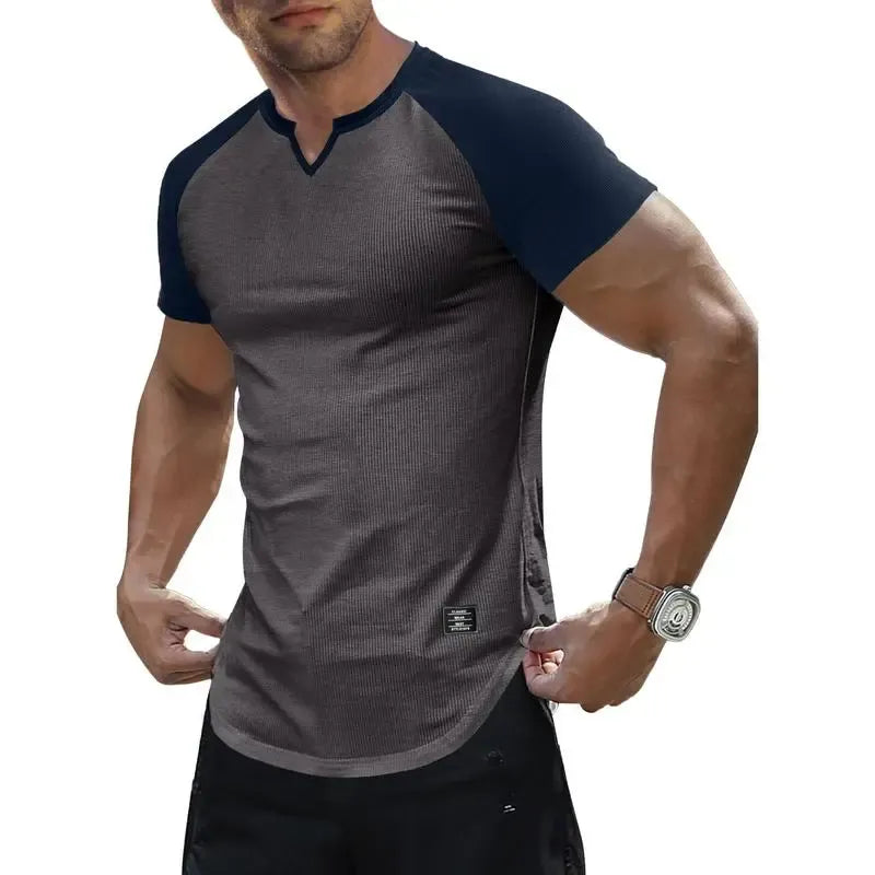Men's V-Neck Longline Henley Muscle Tee