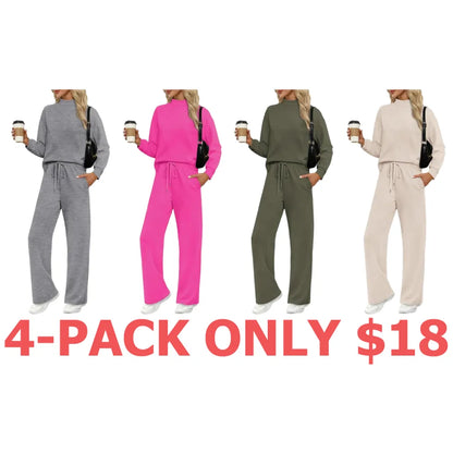 Two Piece Sets for Women Fall Outfits Lounge Sets Mock Neck Tops Wide Leg Pants Vacation Travel Airport Outfits Casual Long Sleeve