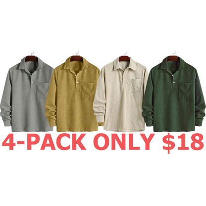 Men's Plain Pocket Half Button Corduroy Shirt