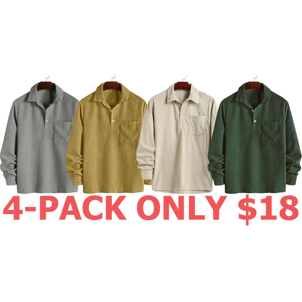 Men's Plain Pocket Half Button Corduroy Shirt