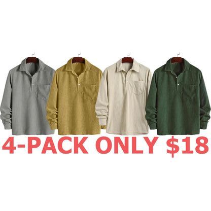 Men's Plain Pocket Half Button Corduroy Shirt