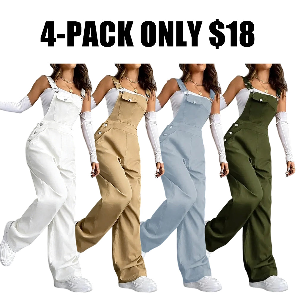 Women's Plain Pocket Overalls, Casual Comfy Overalls for Daily Wear, Ladies Clothes for All Seasons, Womenswear