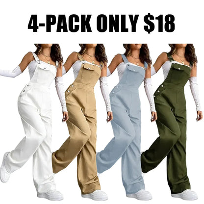Women's Plain Pocket Overalls, Casual Comfy Overalls for Daily Wear, Ladies Clothes for All Seasons, Womenswear
