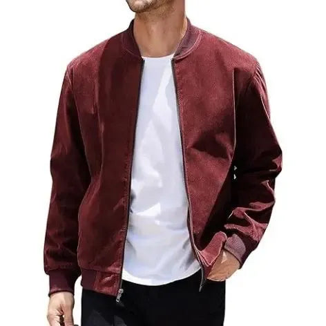 Men’s Classic Thin Casual Jacket: Stretchy Faux Suede (Lightweight, Retro, Soft)