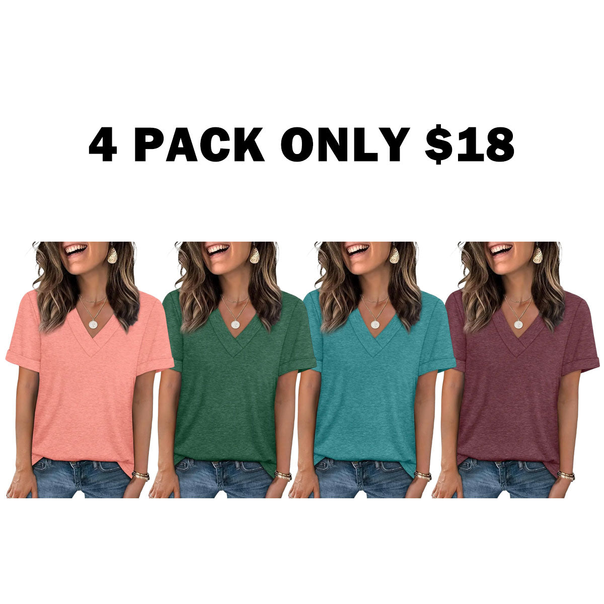 Women's Summer Tops Short Sleeve Basic Casual V Neck T Shirts