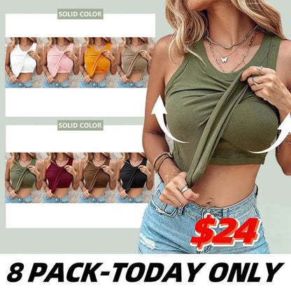 Women'S Ribbed Tank Top With Built-In Bra