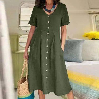 Women's Cotton Linen Midi Dress