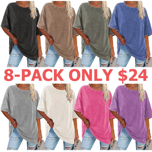 Women's Oversized T Shirts Acid Washed Heavy Cotton Vintage Unisex Tees Loose Fit Short Sleeve Casual Streetwear Baggy Basic Tops Crewneck