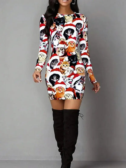 Women's Vintage Geometric Print Casual Long Sleeve Dress