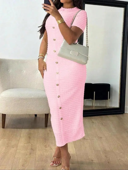 Women's Plain Zipper Back Round Neck Dress