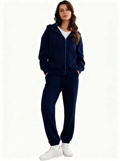 2 Piece Sets for Women Fleece Sweatsuits Zip Up Hoodie Sweatshirts Drawstring Jogger Sweatpants