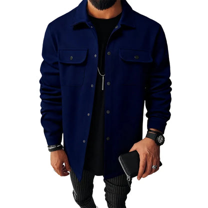 Men's casual warm button-down pocket jacket