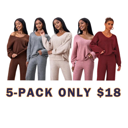 Two-piece Set Women's Solid Color Drop Shoulder Sweater & Pants
